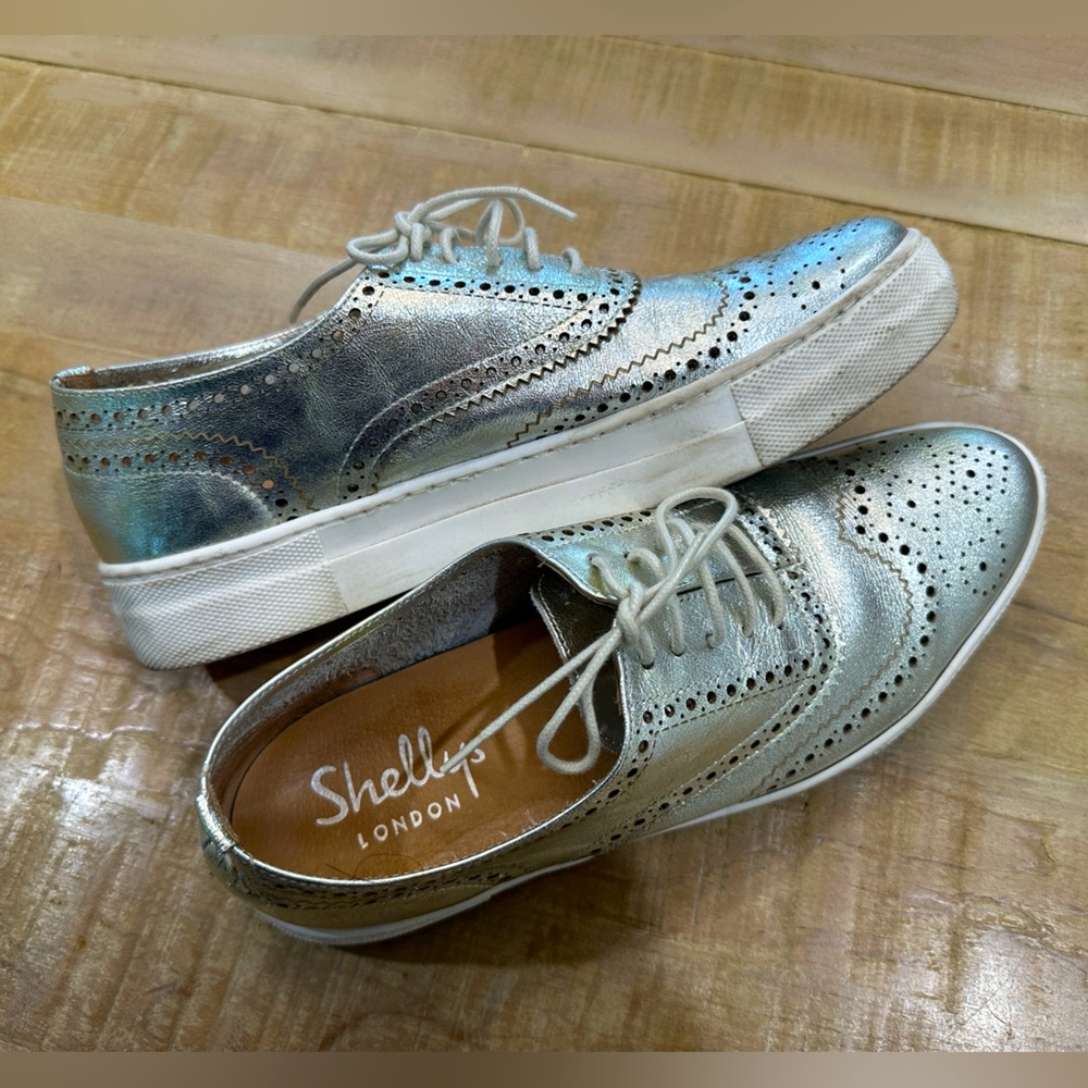 Shellys London STELLA  metallic silver Oxford platform shoes sneakers lace up